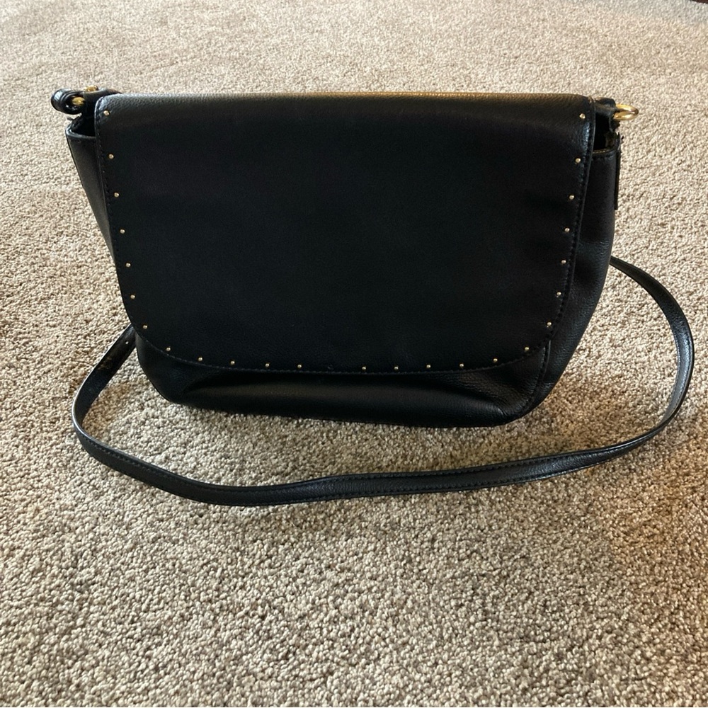 Ralph Lauren RLL Purse Black Shoulder Cross Body Handbag Studded accents 9x12